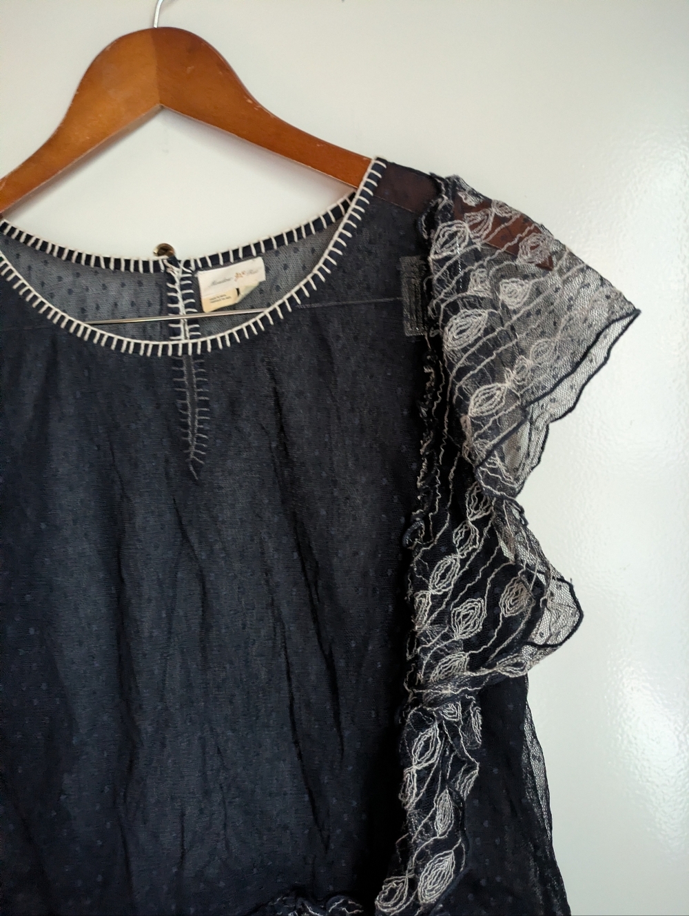 Anthropologie Meadow Rue Lace Polka Dot Sheer Blouse XL - Picture 5 of 16